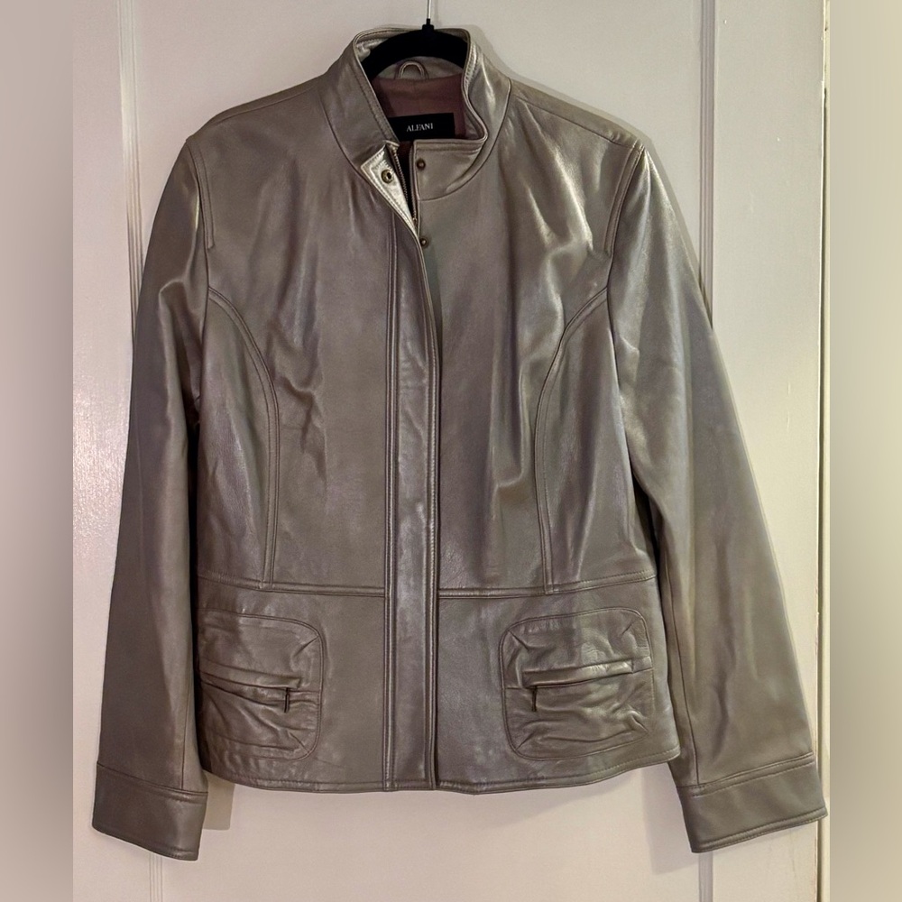 Alfani Leather Jacket with Standing Collar in Grey